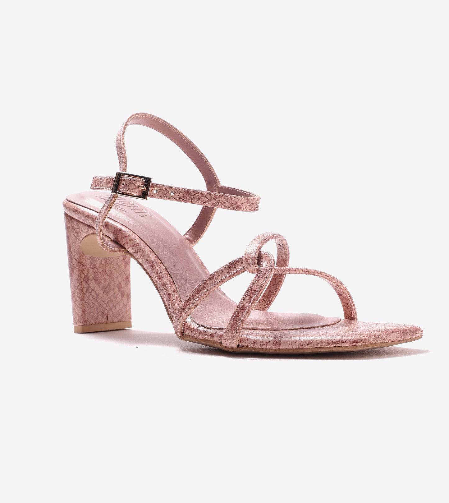 Snake Print Strappy Heeled Sandals - Blush Pink