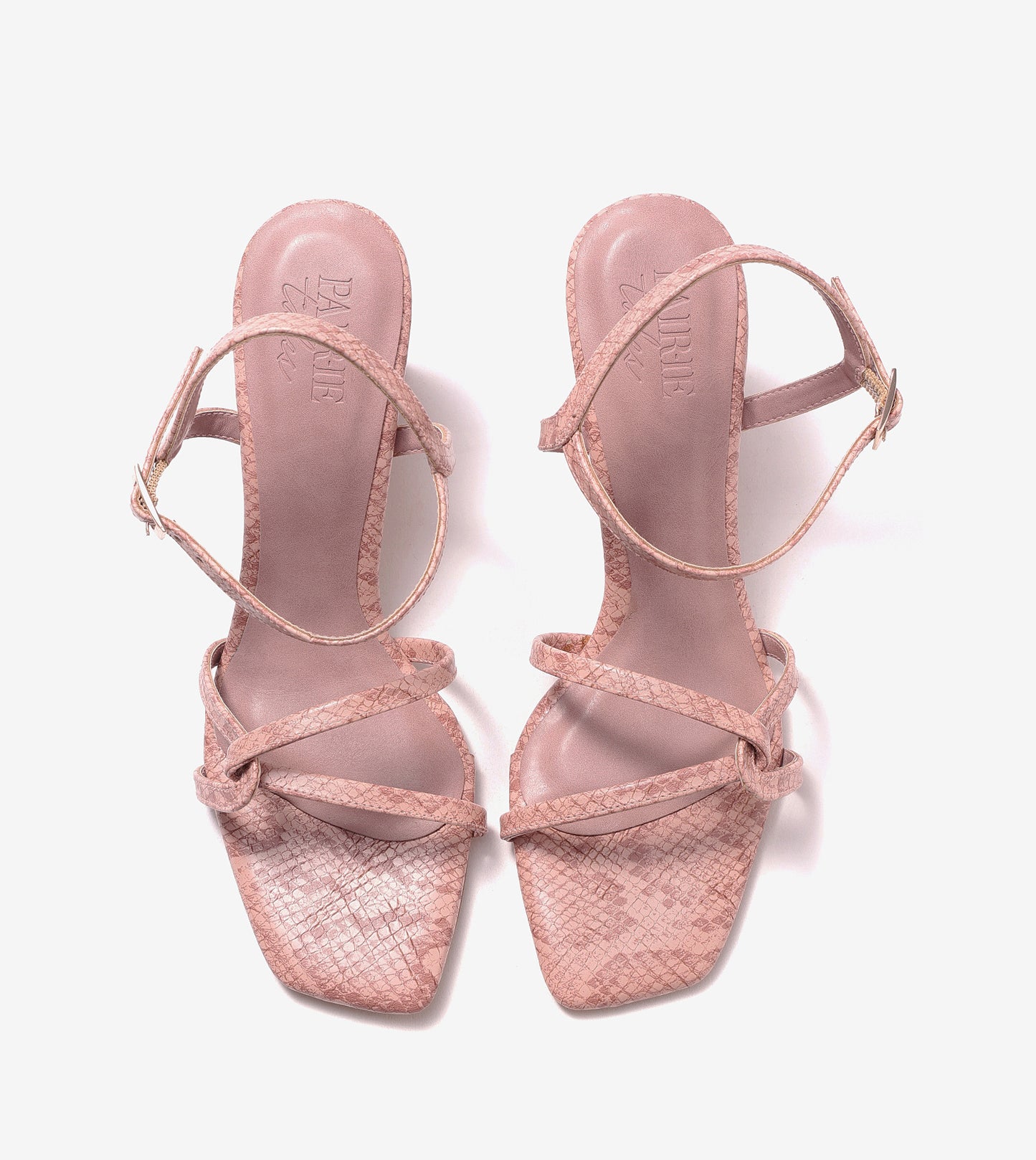 Snake Print Strappy Heeled Sandals - Blush Pink