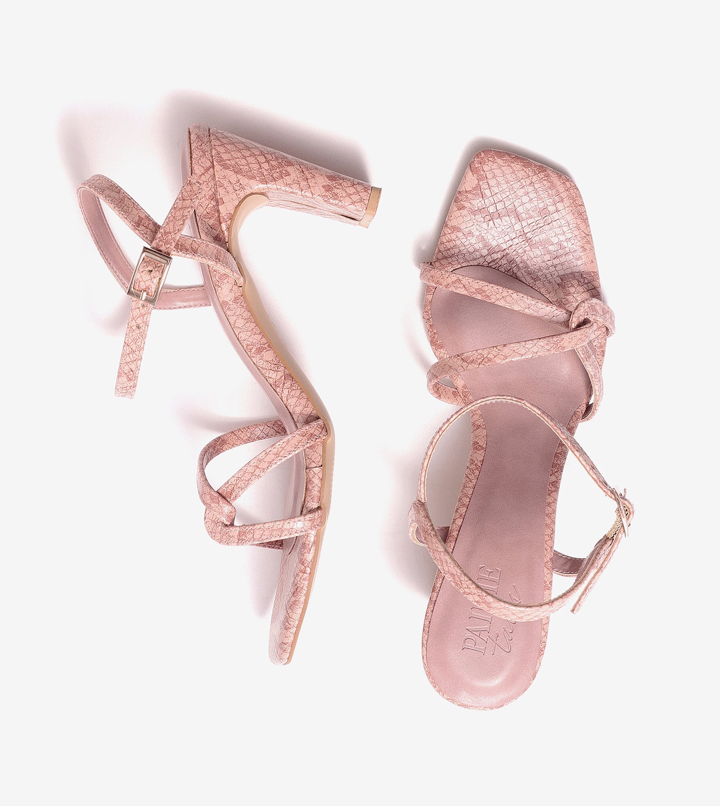 Snake Print Strappy Heeled Sandals - Blush Pink