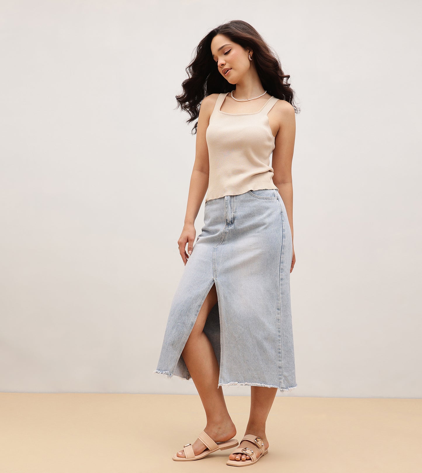 Double Strap Buckled Flat Sandals - Peach