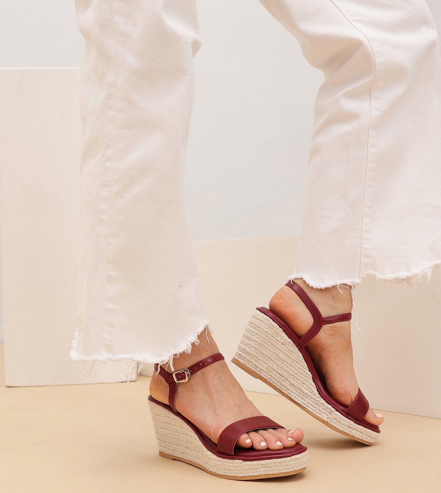 Espadrille Wedges - Maroon