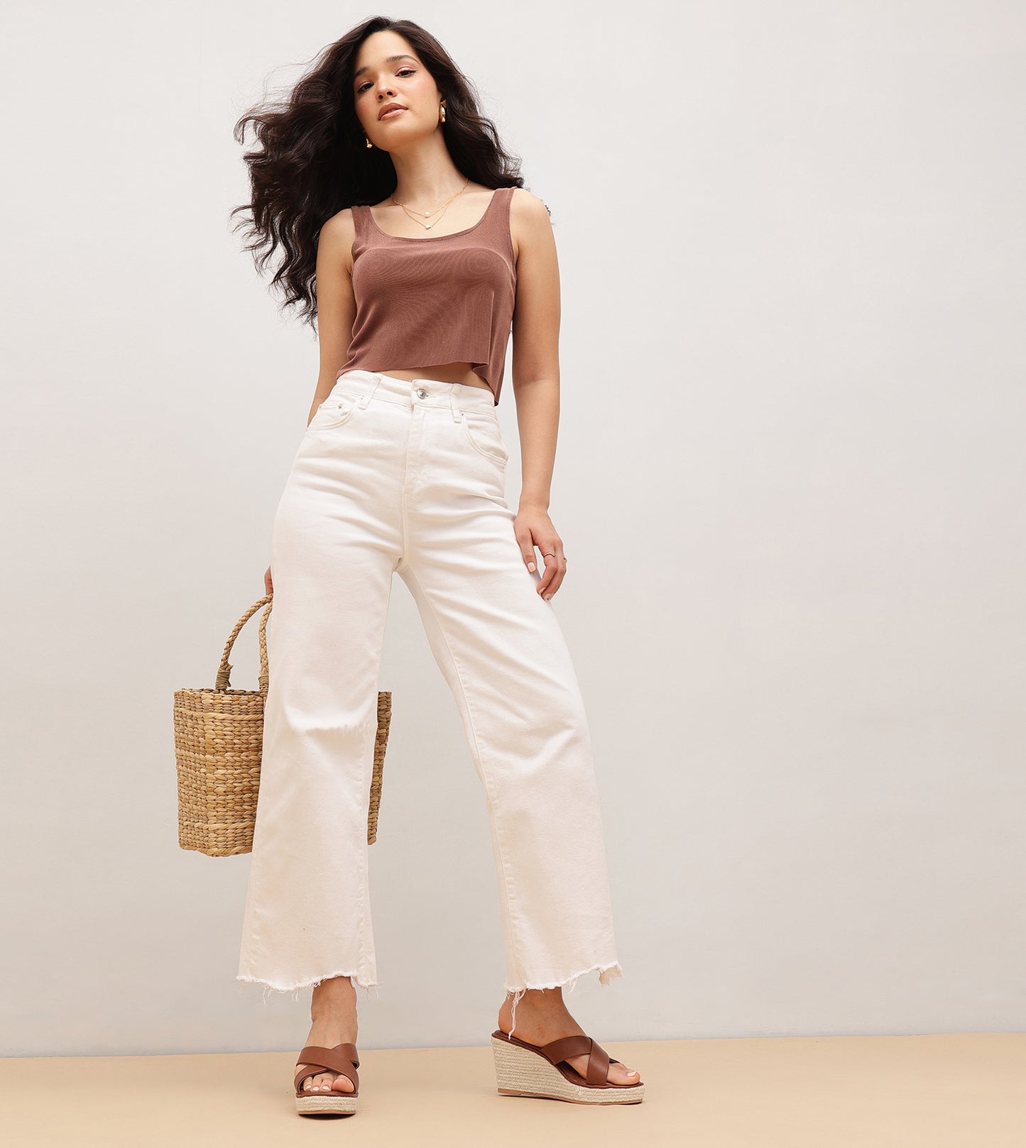 Cross Strap Espadrille Wedges - Brown