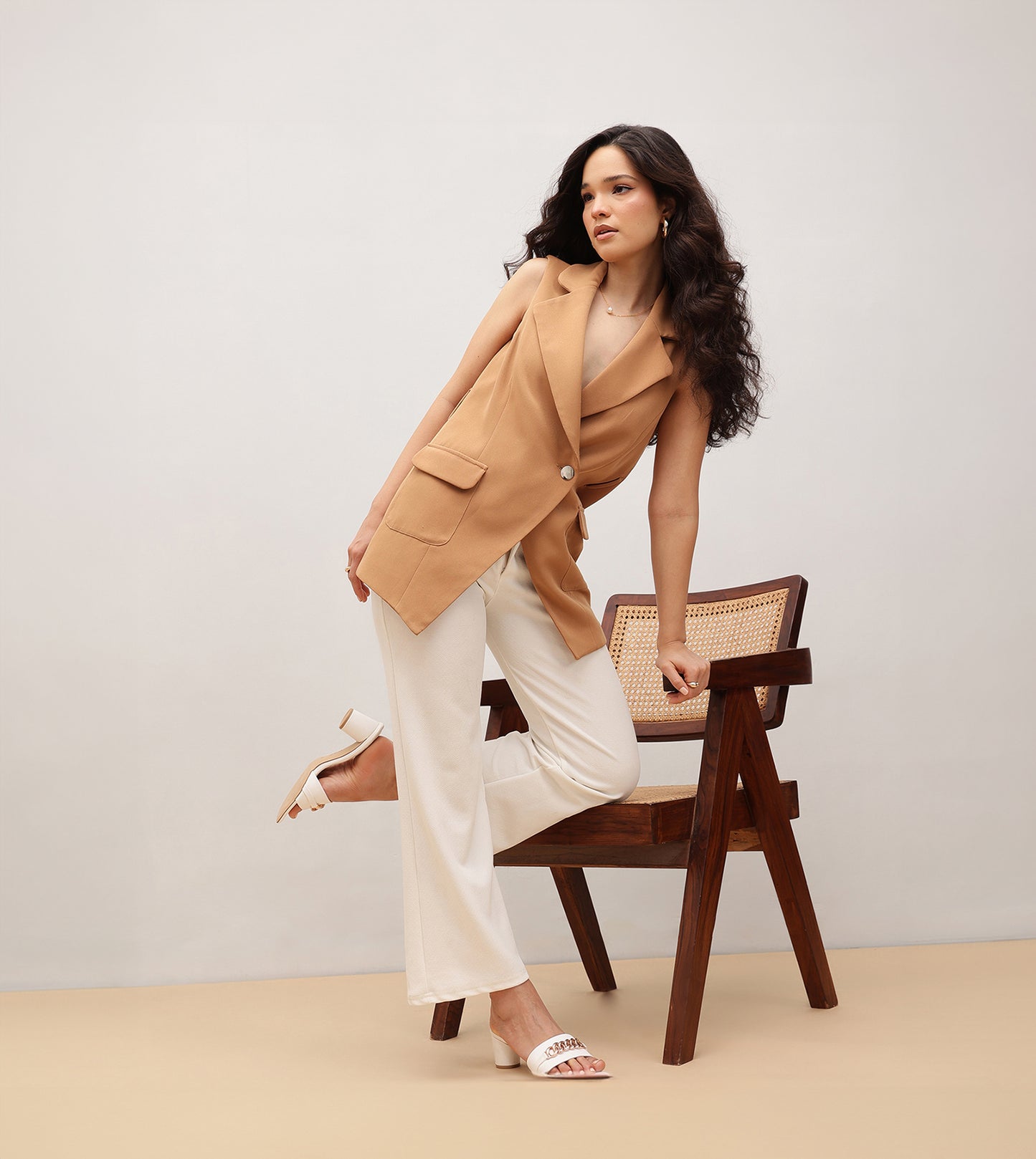 Chain Link Heeled Mules - White