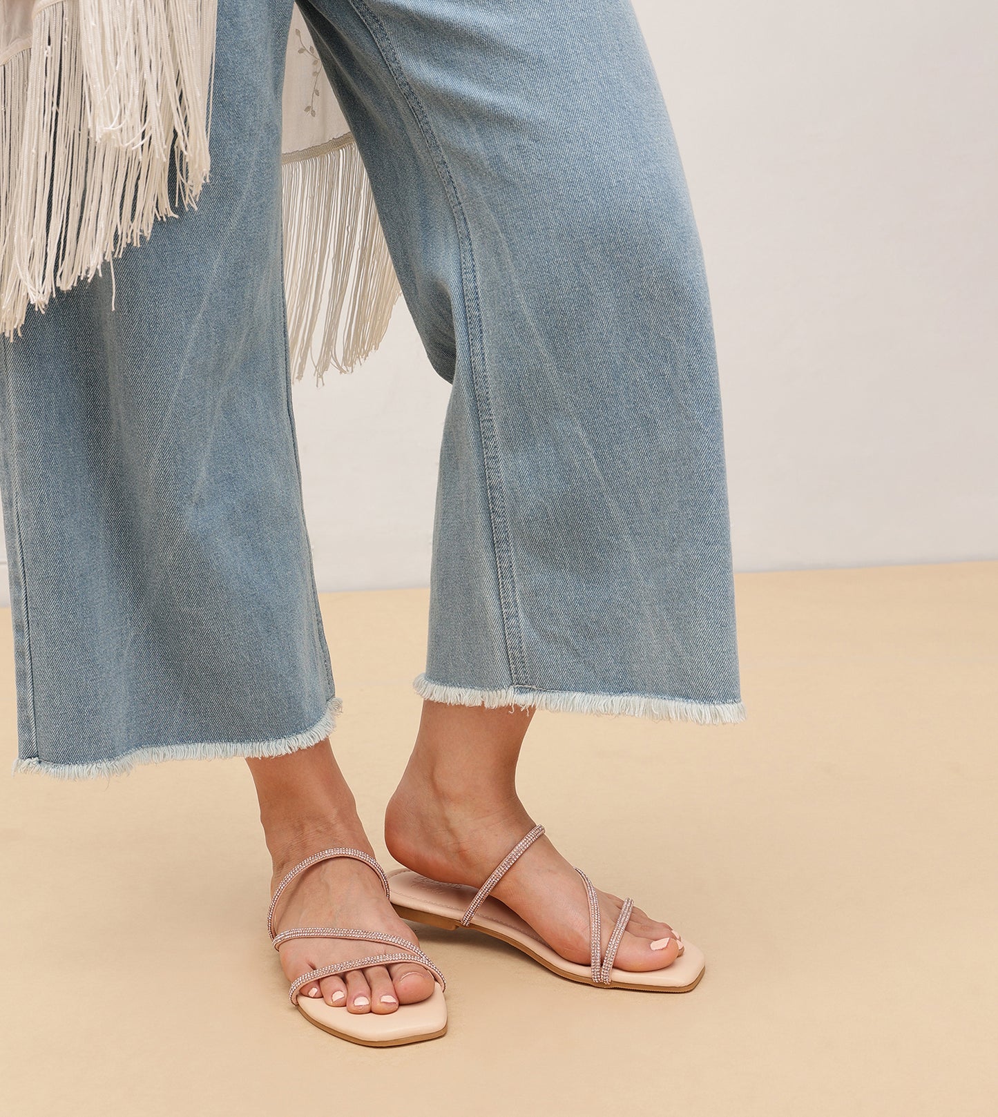 Rhinestone Strappy Sandals - Rose Gold