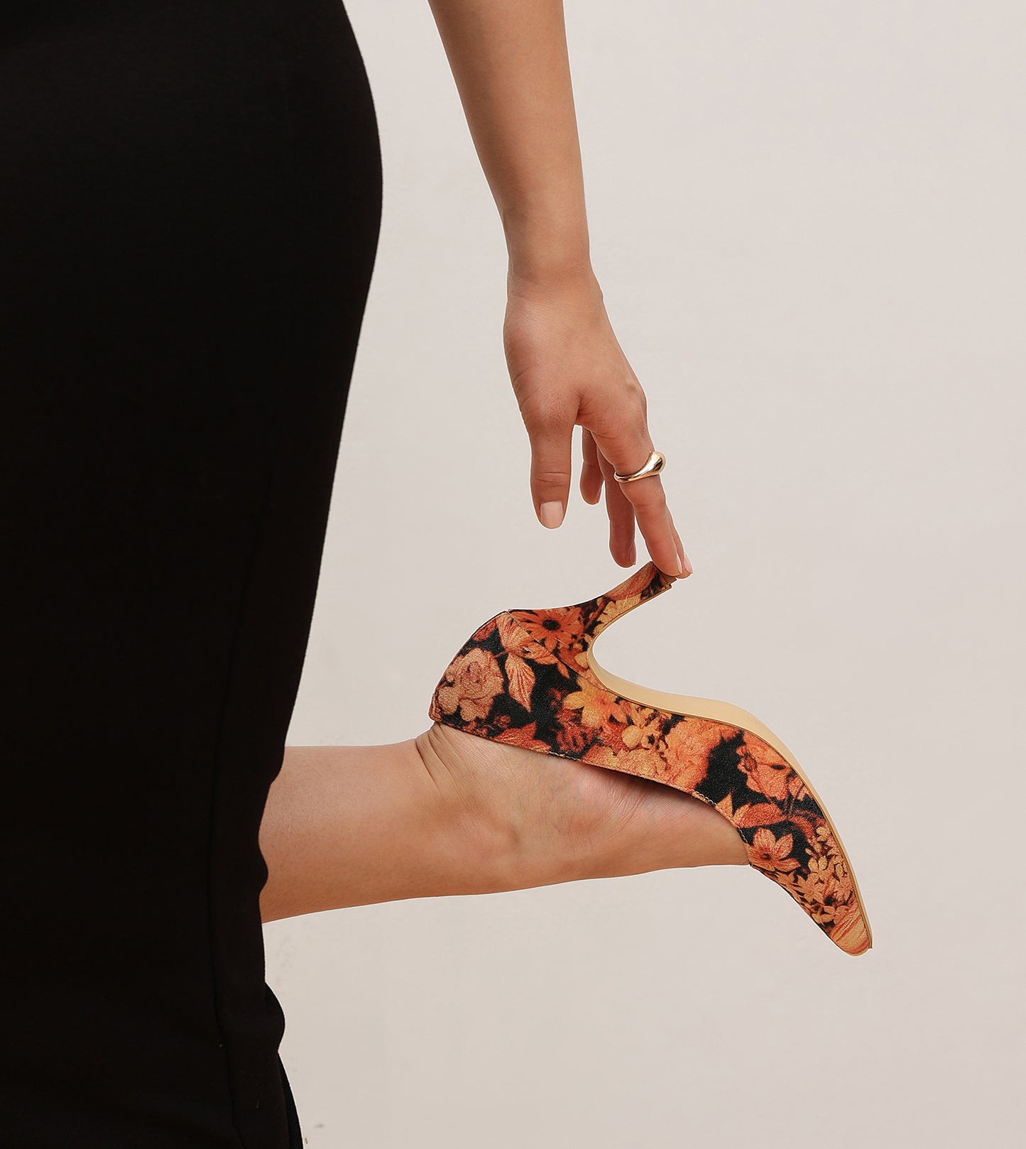 Floral Printed Pumps - Orange