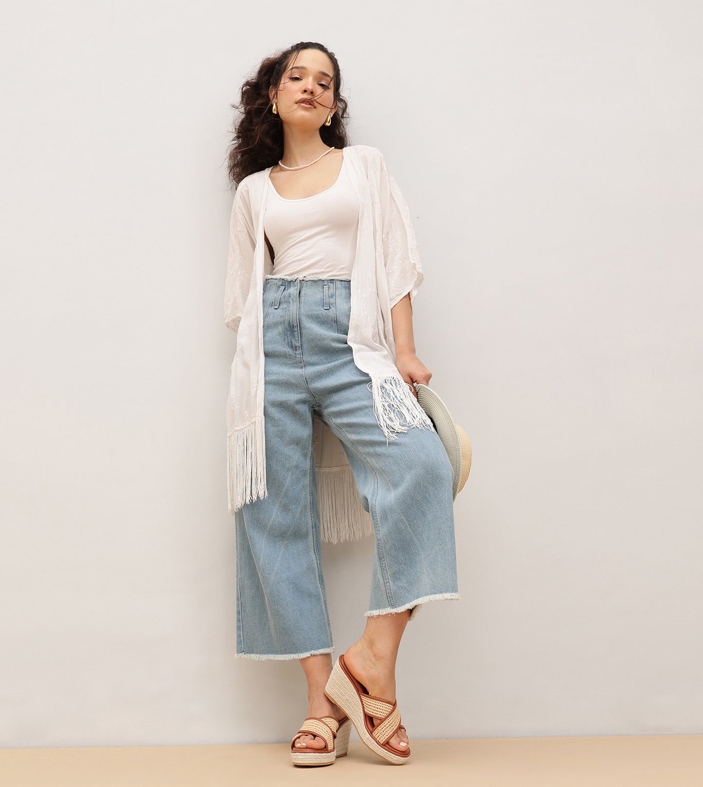 Woven Cross Strap Espadrille Wedges - Tan