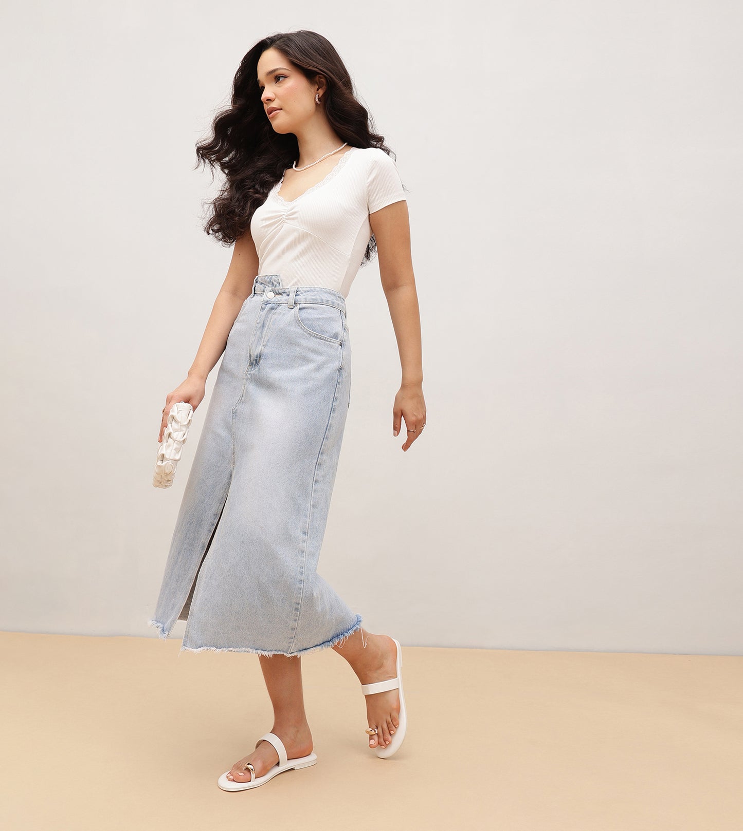 Patent Flat Sandals With Metallic Embellishment - White