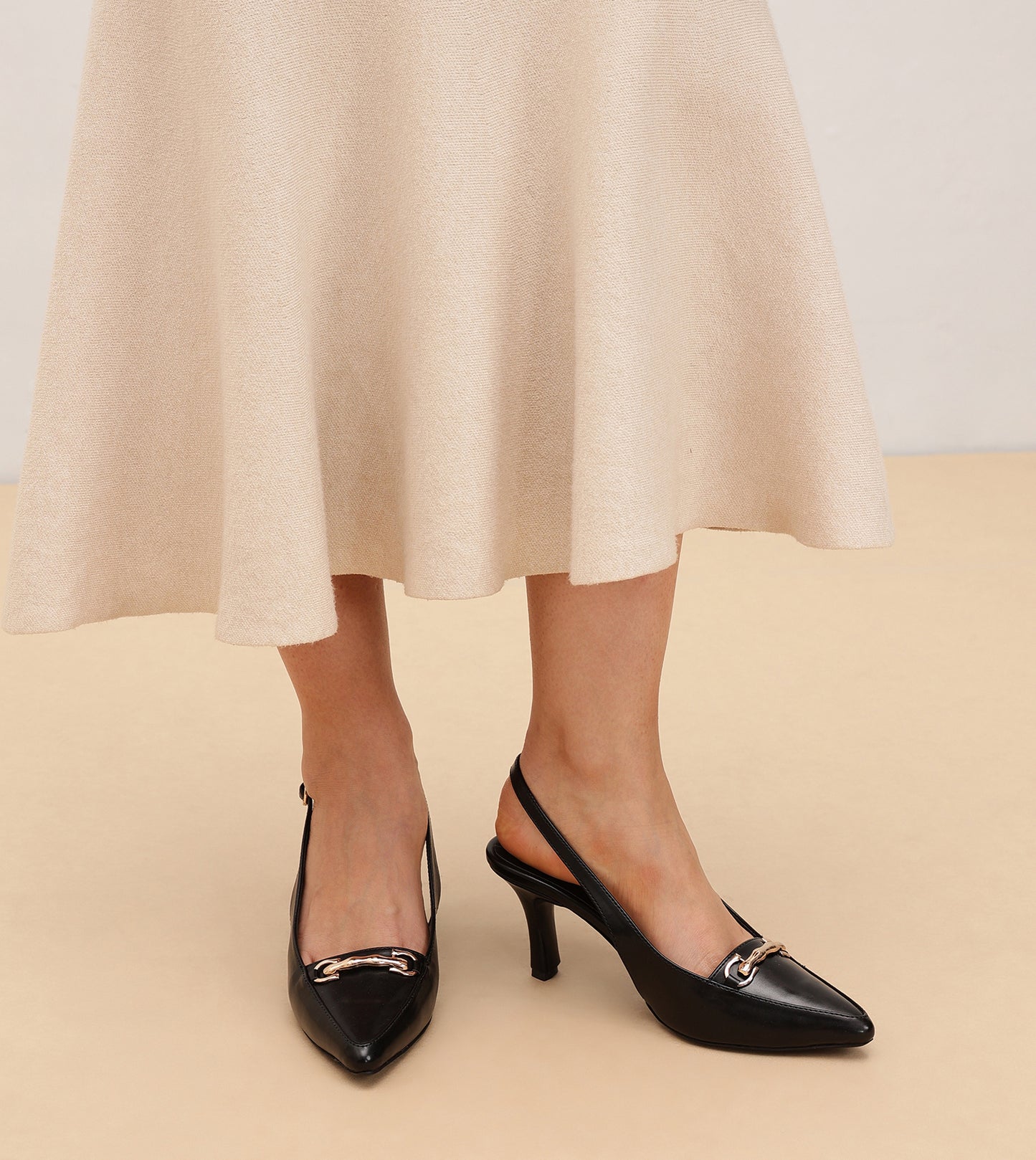 Chain - Embellished Slingback Pumps - Black