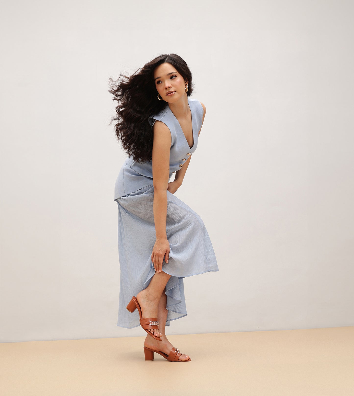 Chain Link Heeled Mules - Tan