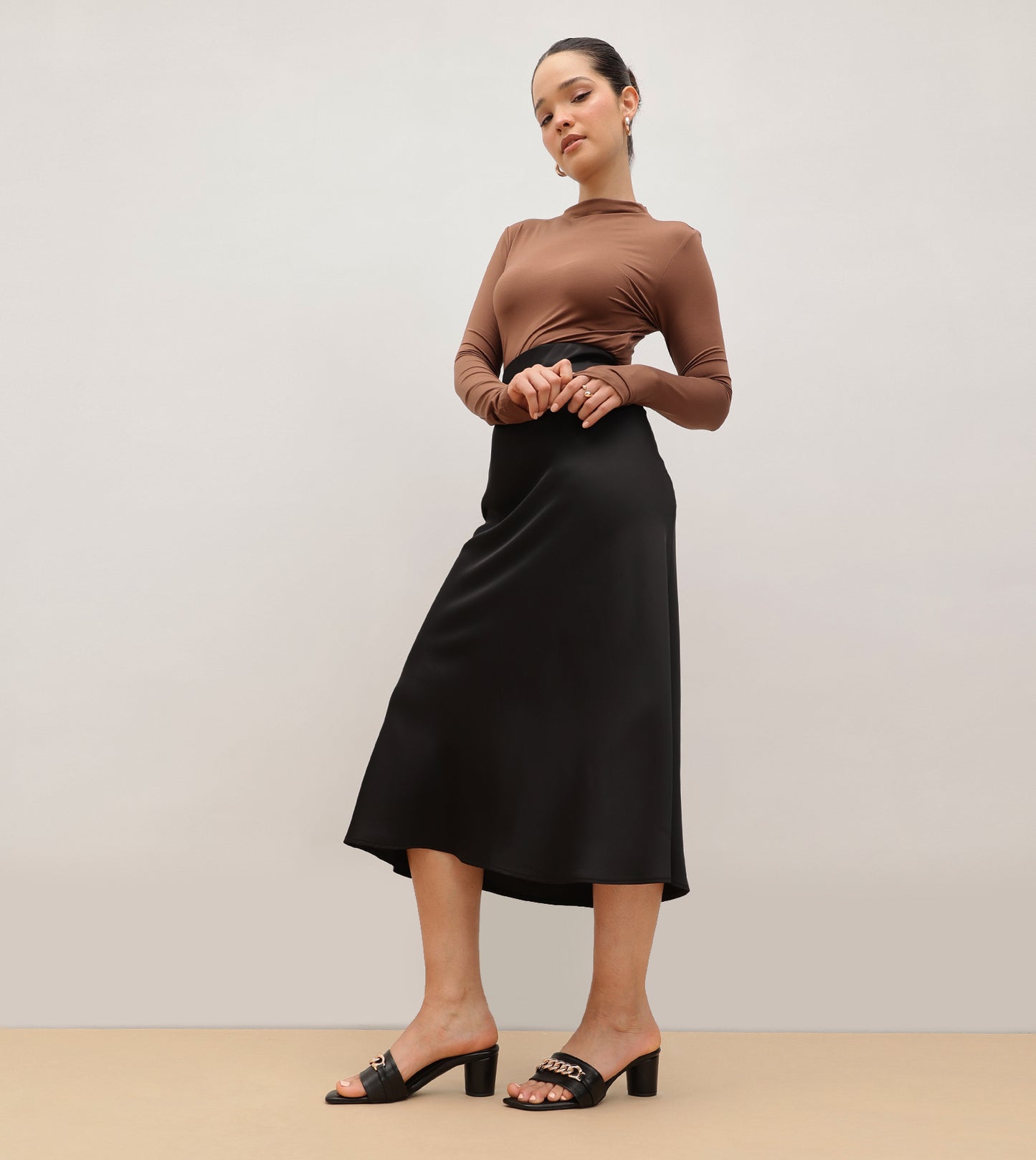 Chain Link Heeled Mules - Black