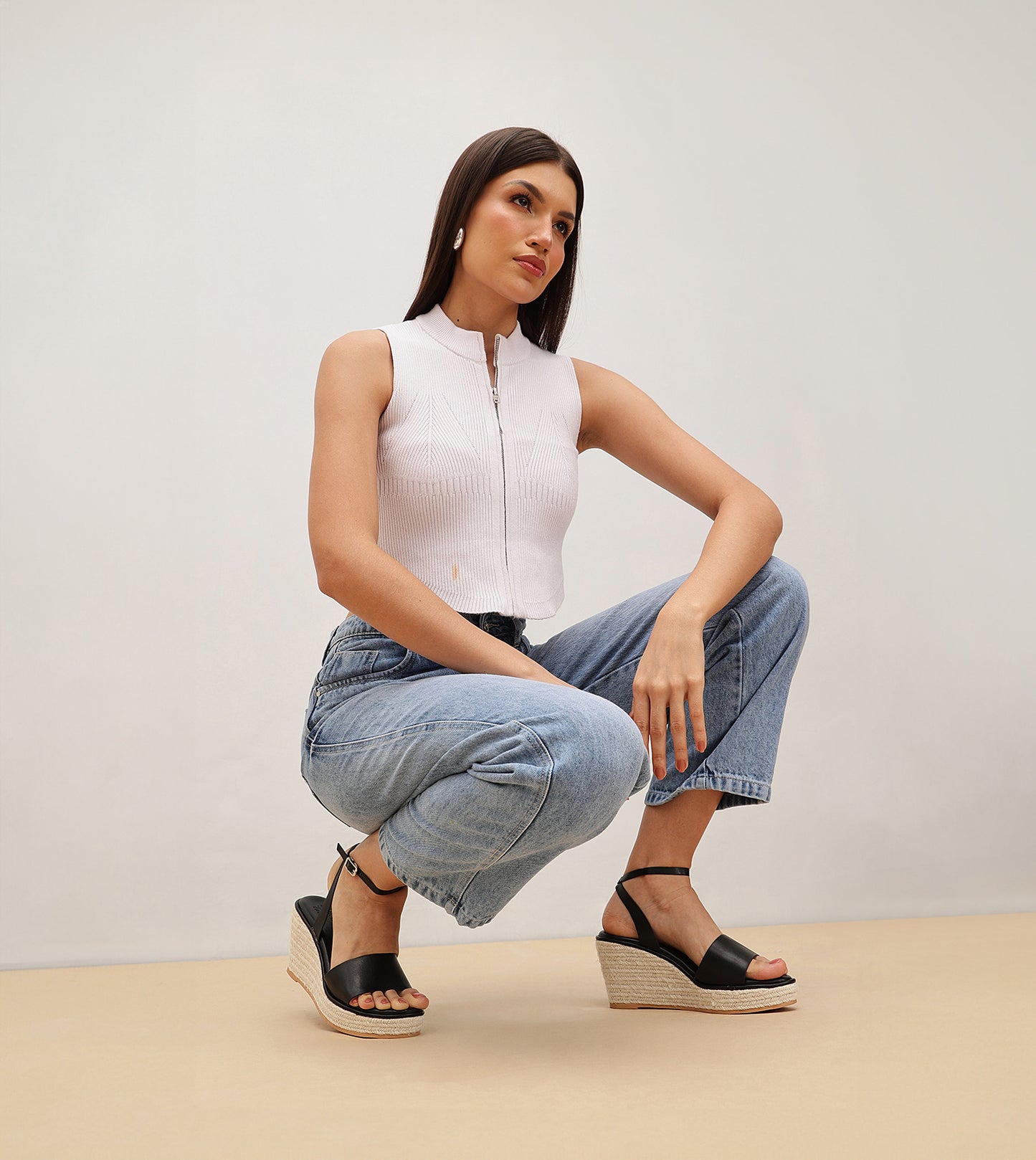 Ankle Strap Espadrille Wedges - Black