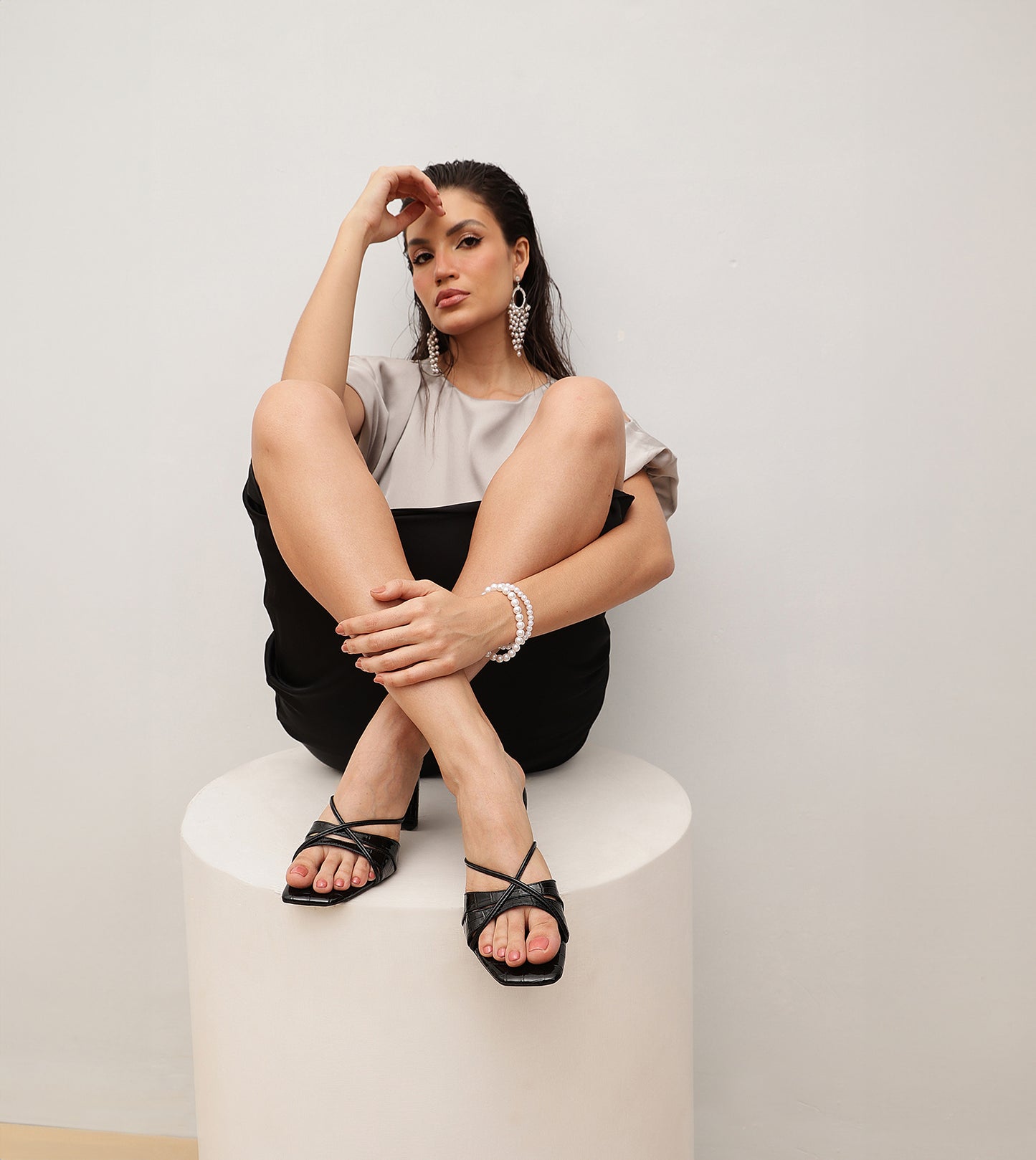 Patent Croco Meadow Strappy Sandals - Black