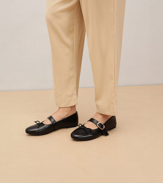 Buckled Mary Janes Ballet Flats - Black
