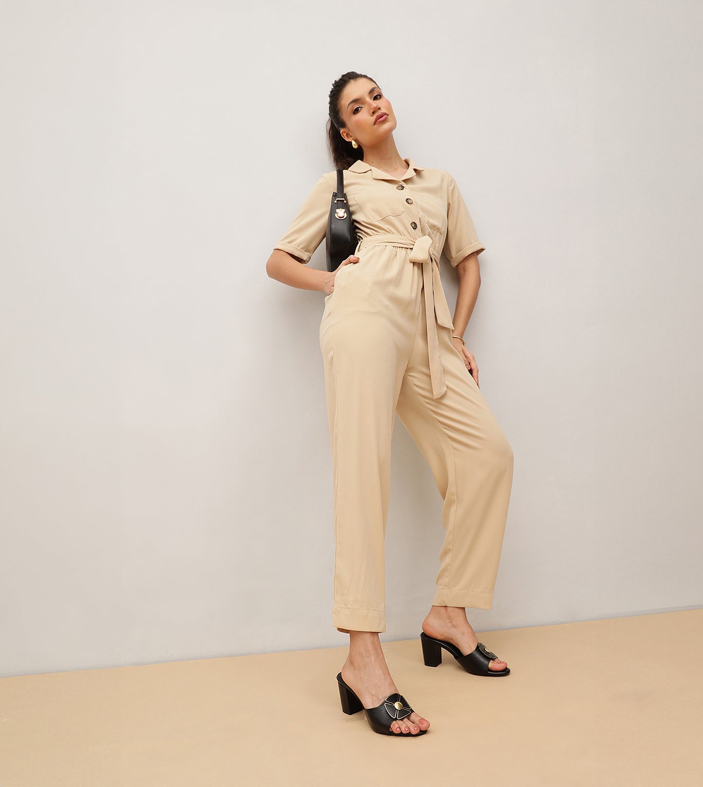 Floral Metallic Adornment Block Heeled Sandals - Black