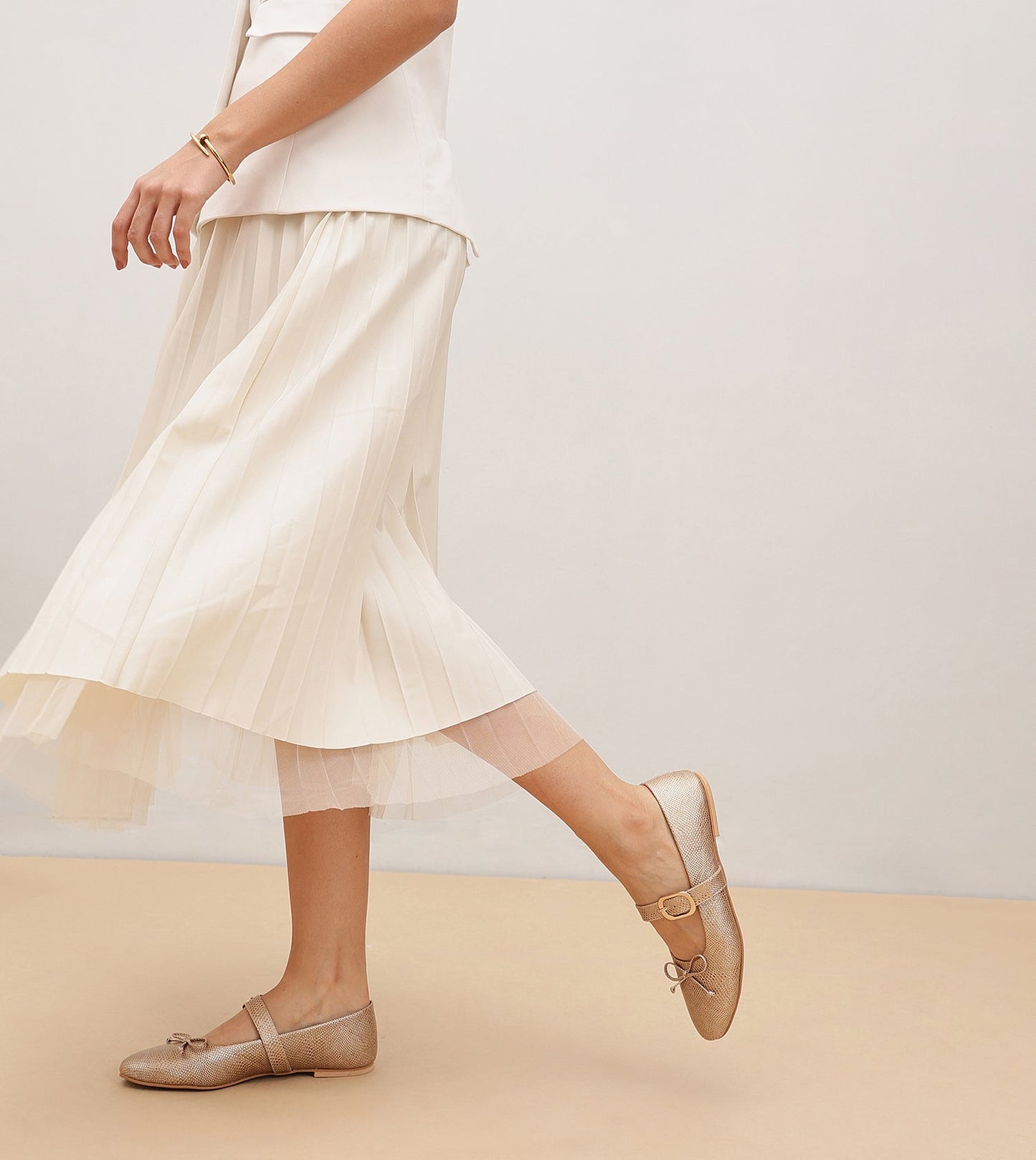 Buckled Mary Janes Ballet Flats - Gold