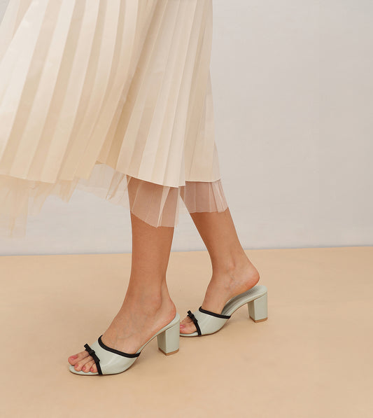 Two Tone Bow Heeled Mules - Green