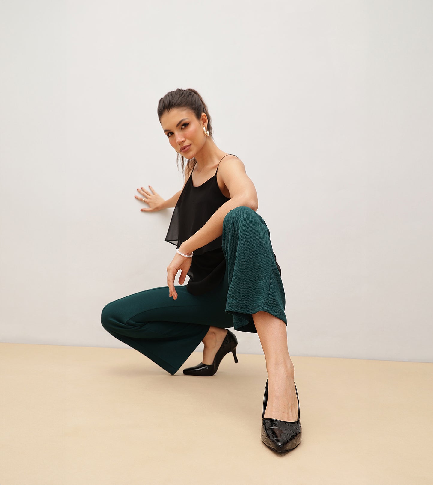 Patent Croc-Effect Pointed Toe Pumps - Black