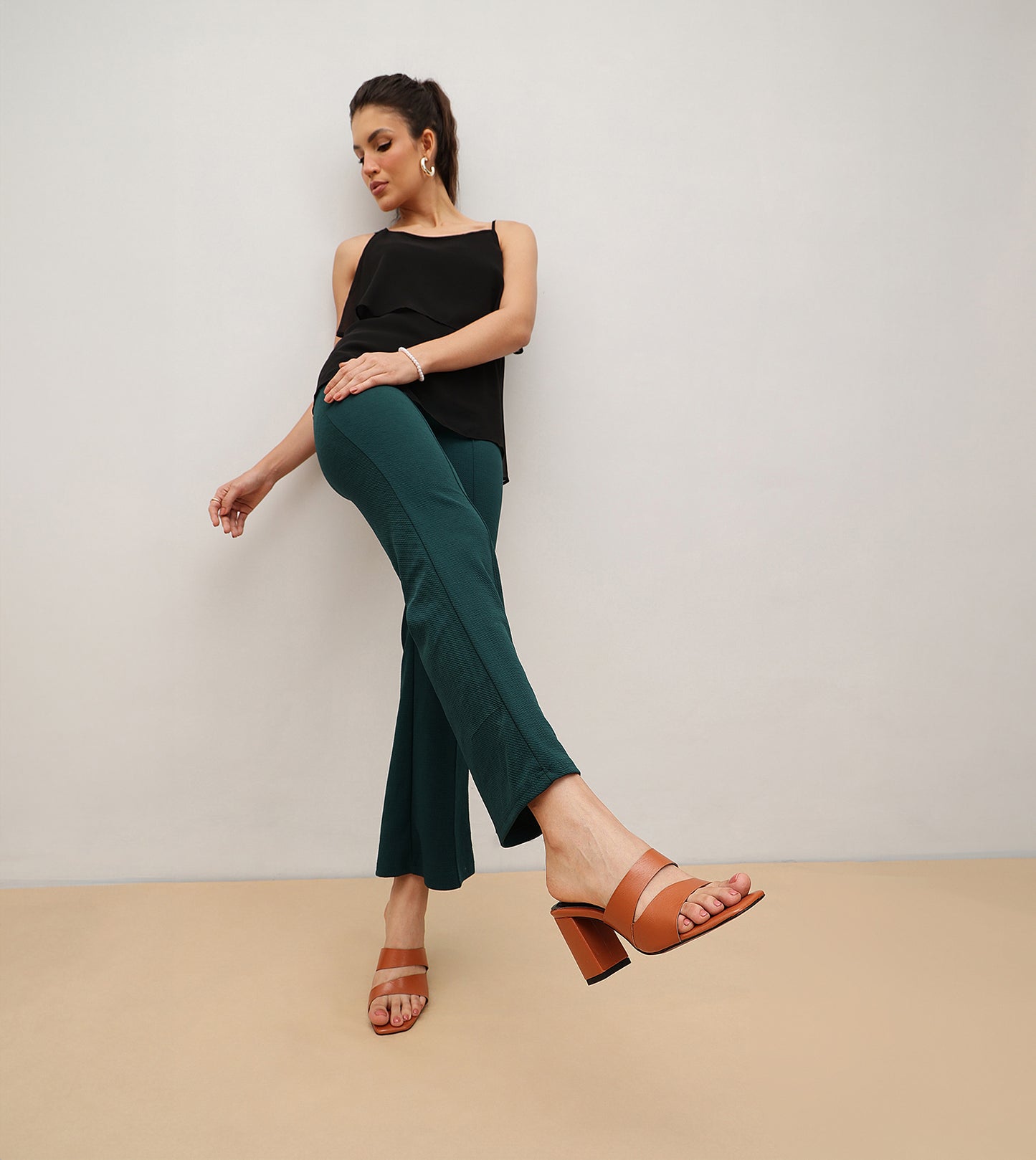 Asymmetric Cutout Block Heeled Slide Sandals - Tan