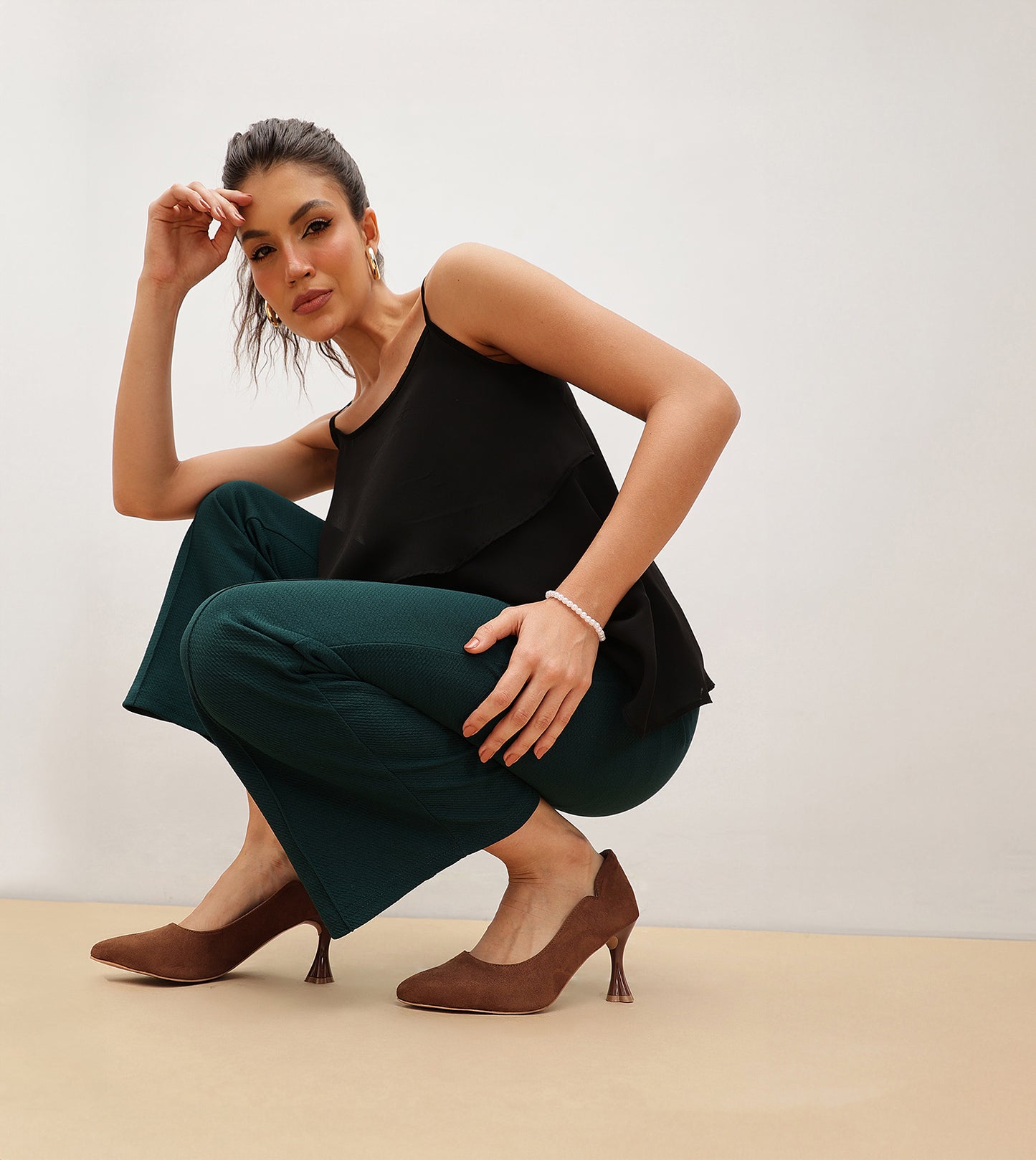 Pointed Toe Sculpted Pumps - Brown