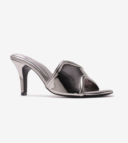 Metallic Wavy Stiletto Heeled Sandals - Gunmetal