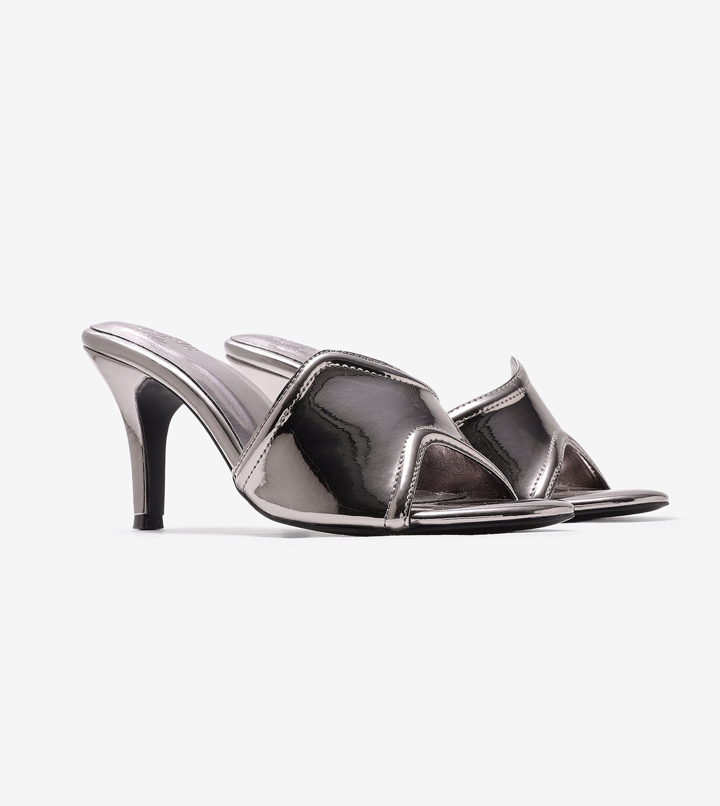 Metallic Wavy Stiletto Heeled Sandals - Gunmetal
