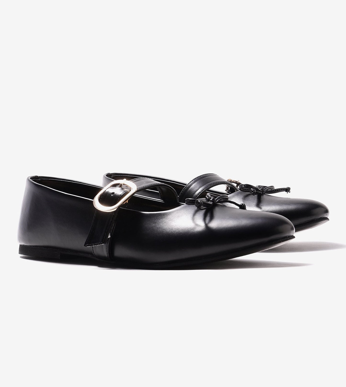 Buckled Mary Janes Ballet Flats - Black