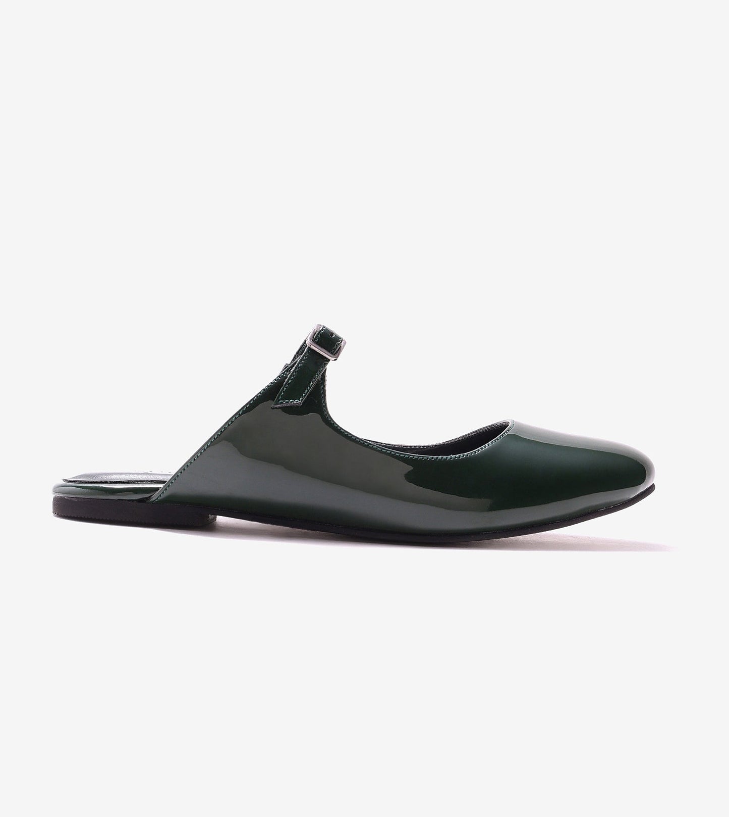 Patent Mules Flats - Dark Green