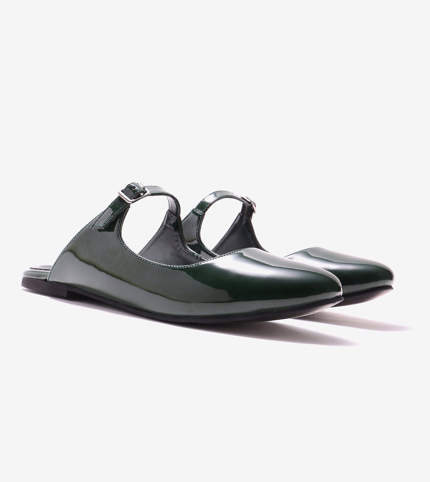 Patent Mules Flats - Dark Green