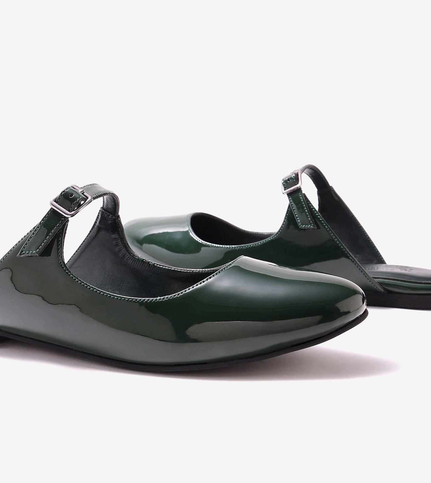 Patent Mules Flats - Dark Green