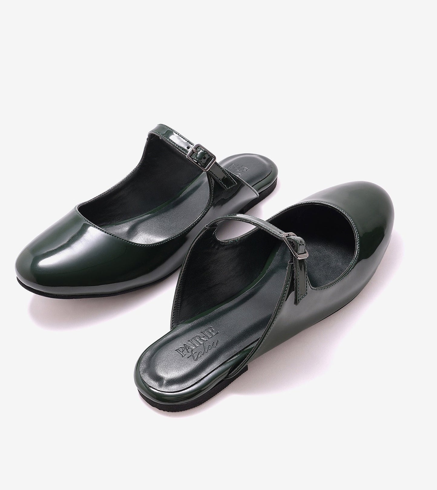 Patent Mules Flats - Dark Green