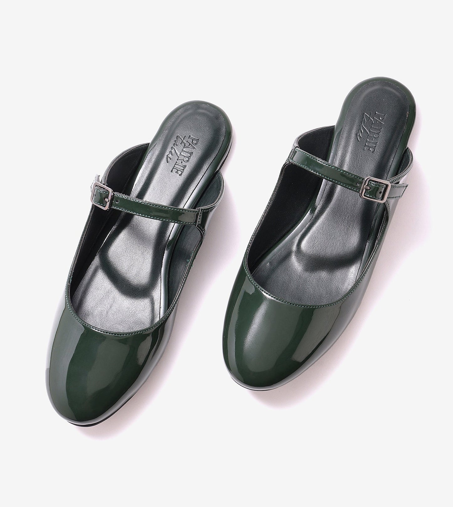 Patent Mules Flats - Dark Green
