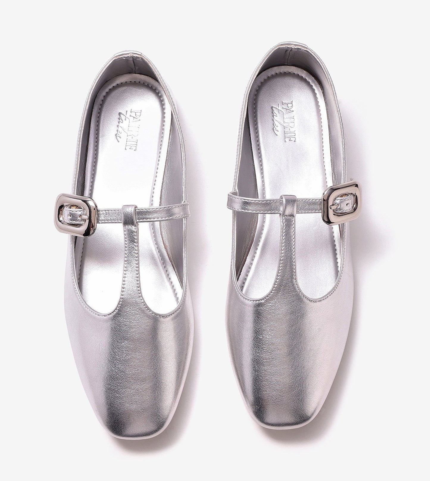 T-Strap Metallic Mary Janes Flats - Silver