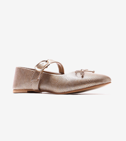Buckled Mary Janes Ballet Flats - Gold