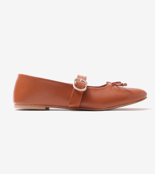 Buckled Mary Janes Ballet Flats - Tan