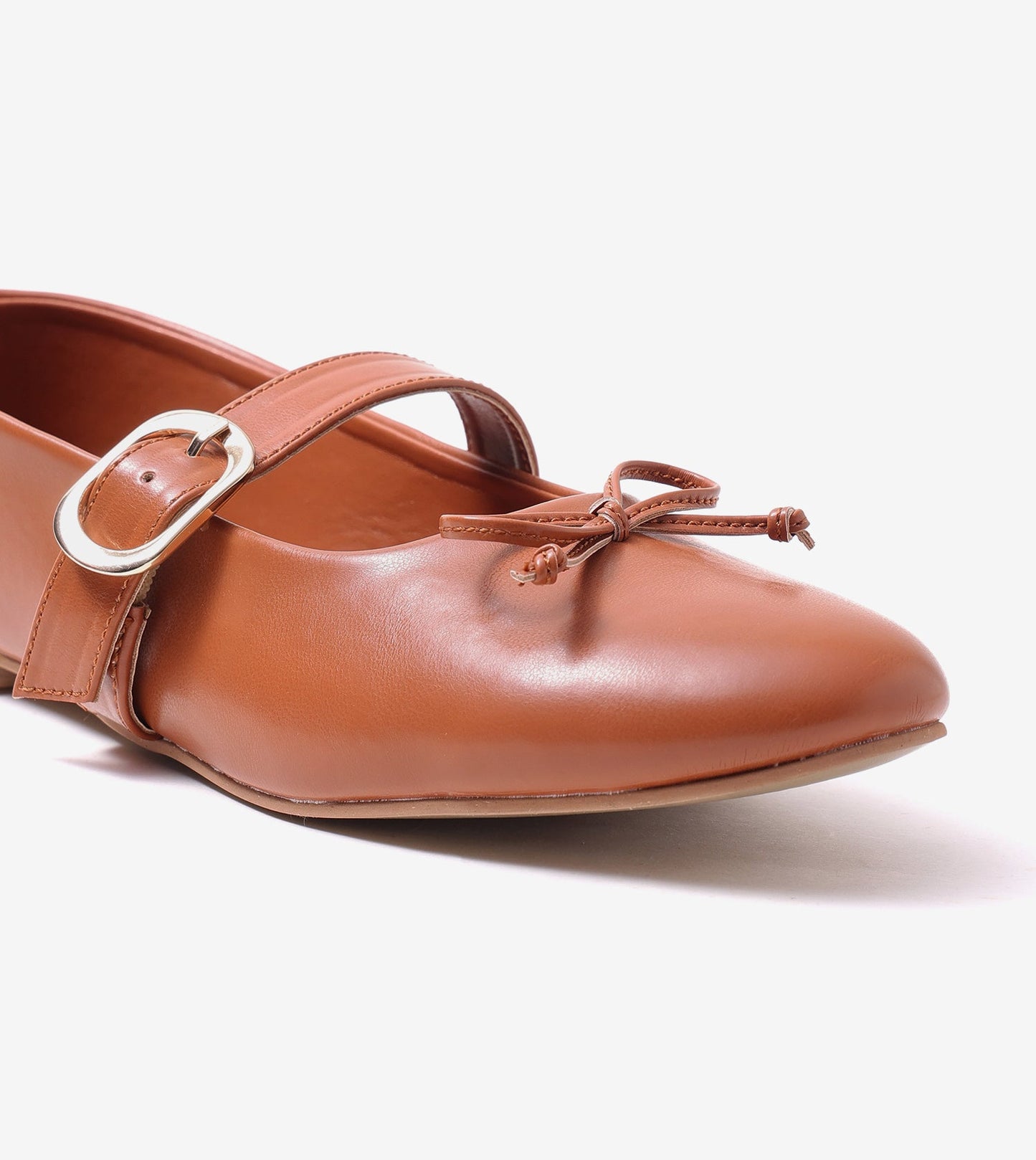 Buckled Mary Janes Ballet Flats - Tan
