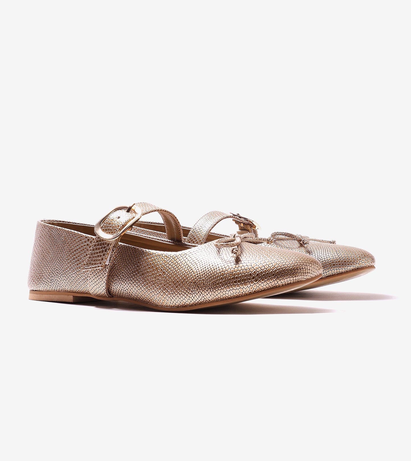 Buckled Mary Janes Ballet Flats - Gold