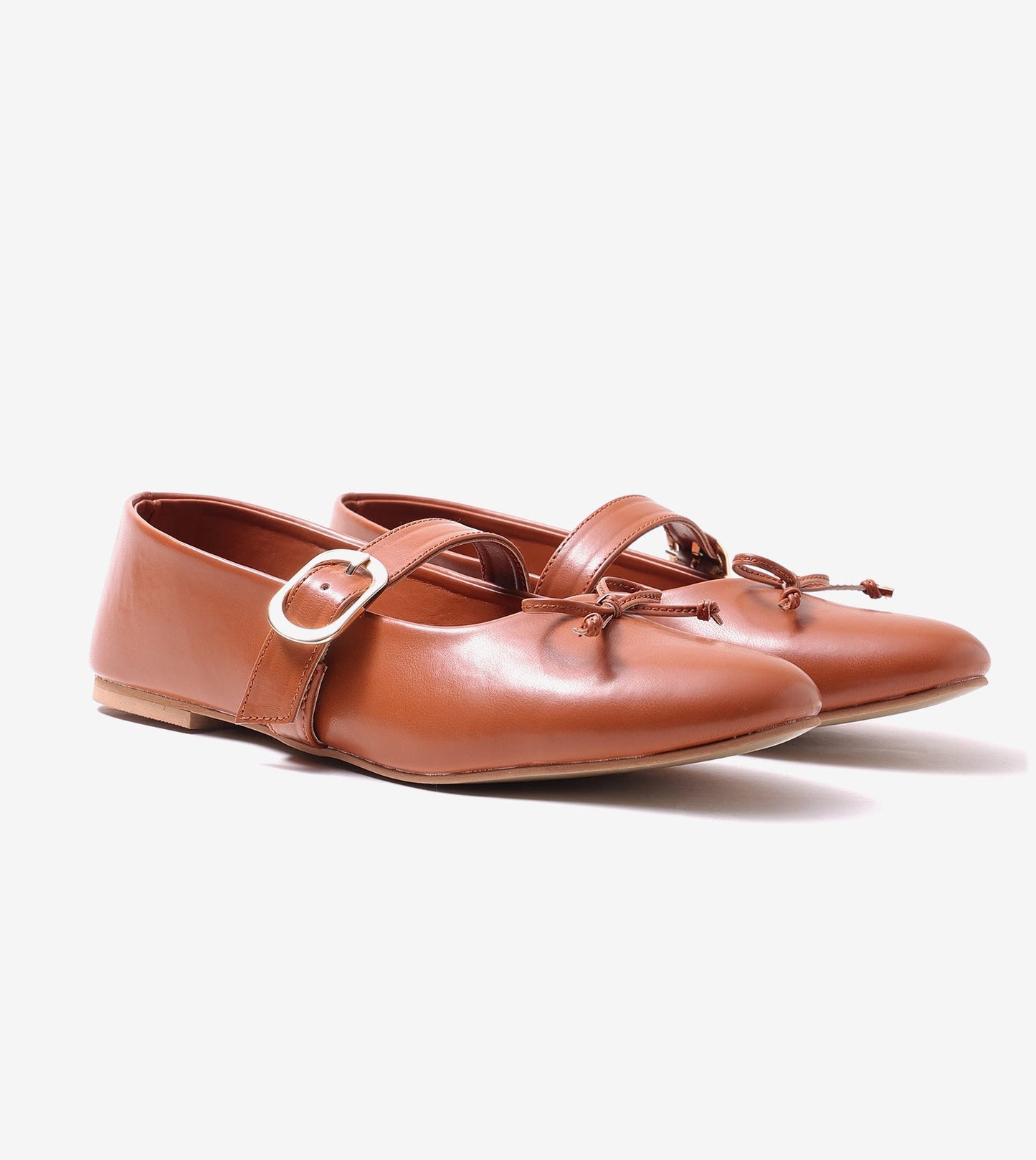 Buckled Mary Janes Ballet Flats - Tan