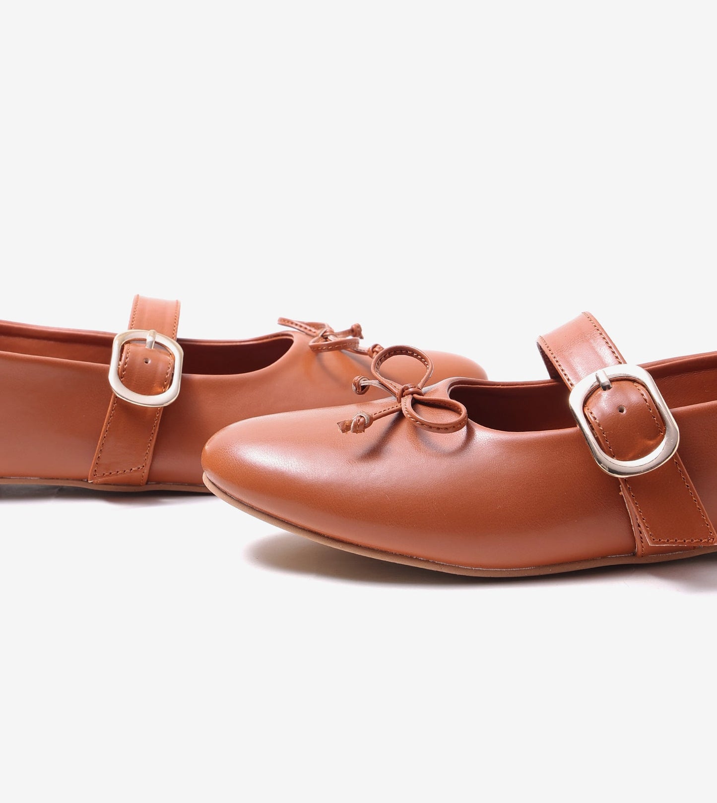 Buckled Mary Janes Ballet Flats - Tan