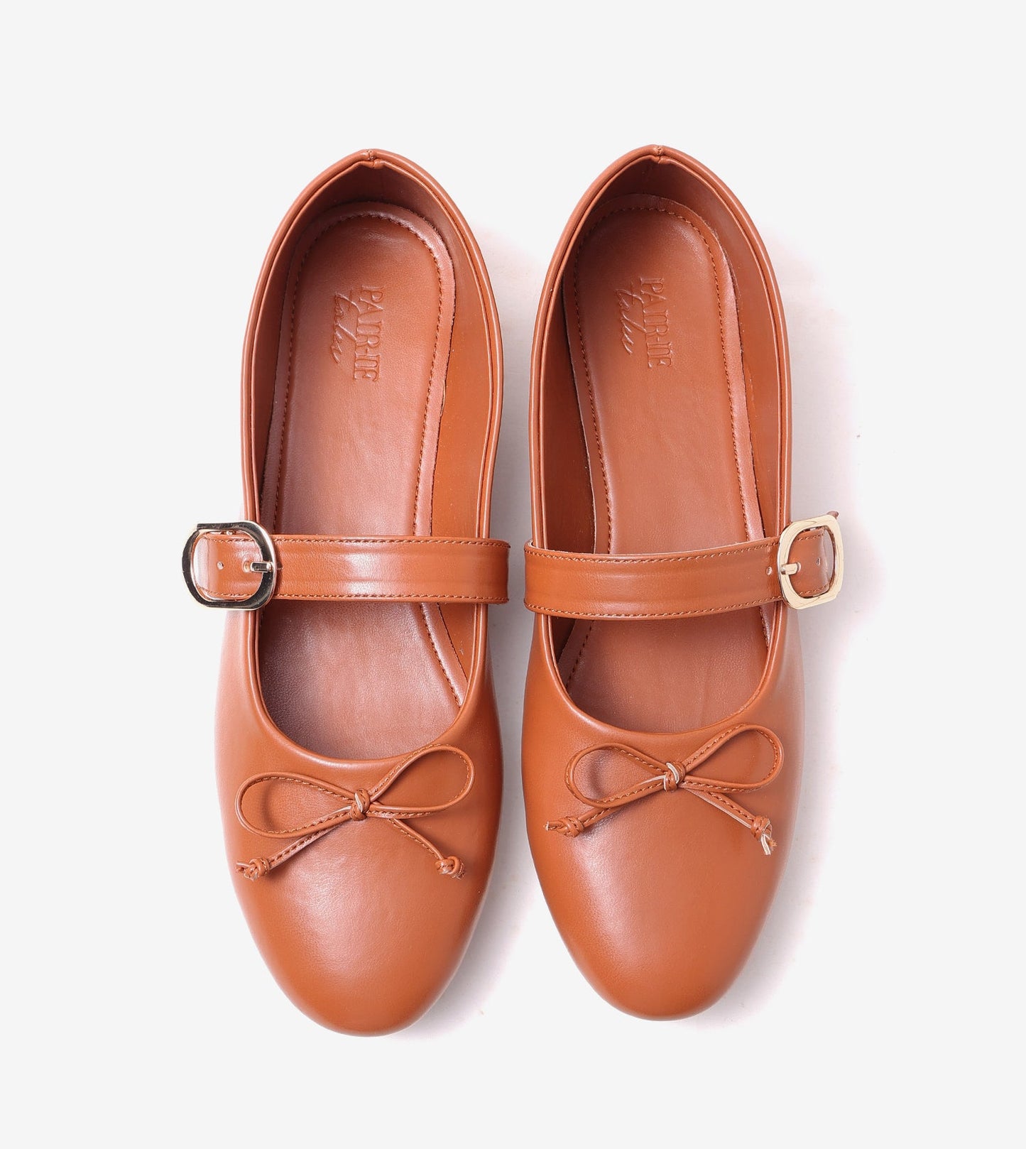 Buckled Mary Janes Ballet Flats - Tan