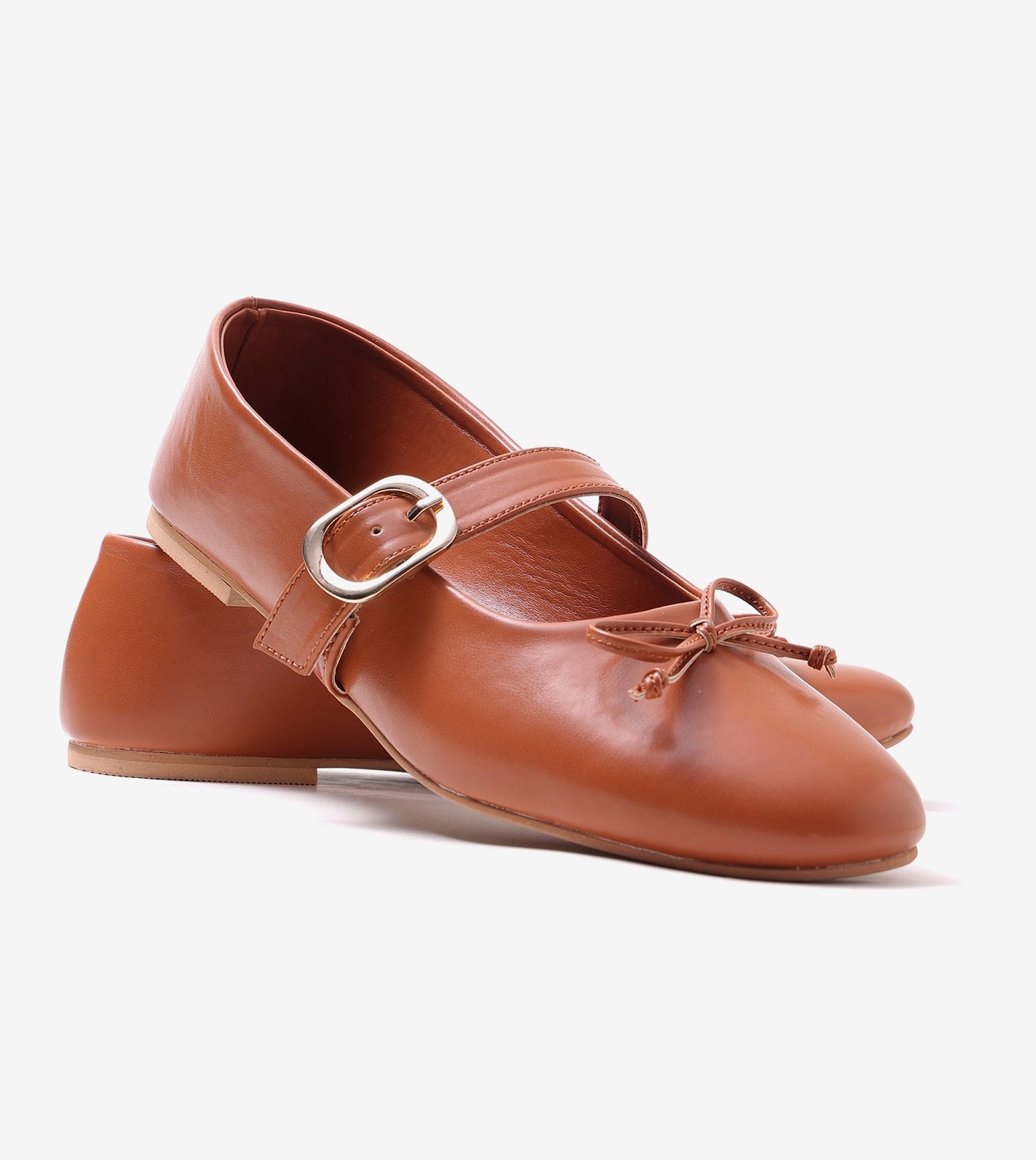 Buckled Mary Janes Ballet Flats - Tan