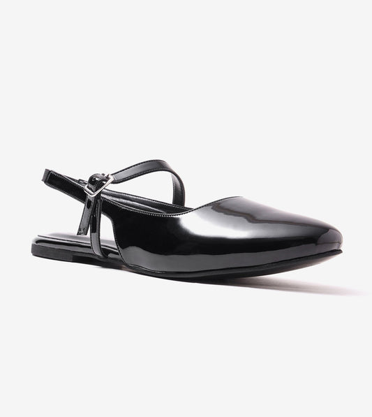 Patent Slingback Mary Janes Flat - Black