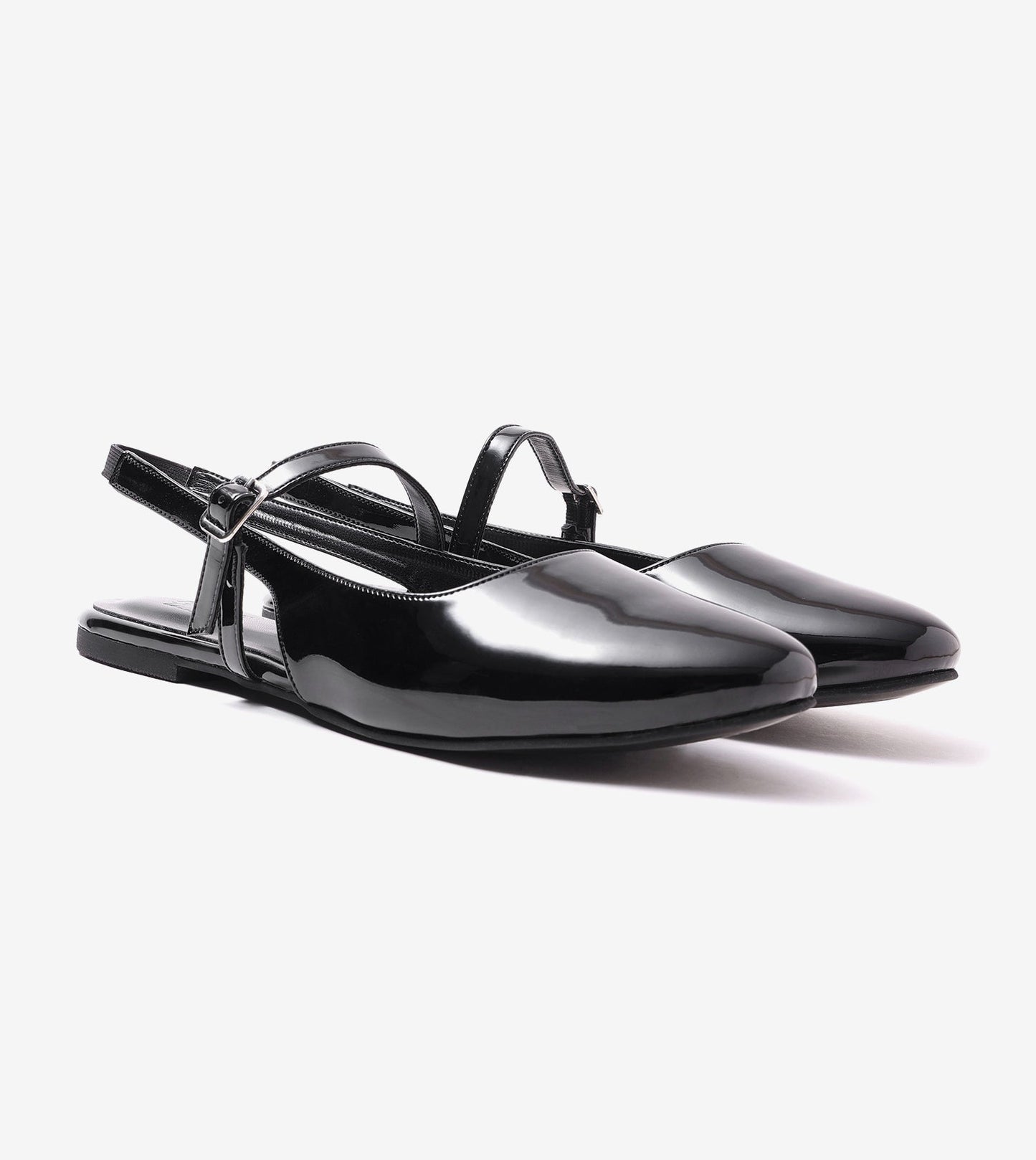 Patent Slingback Mary Janes Flat - Black