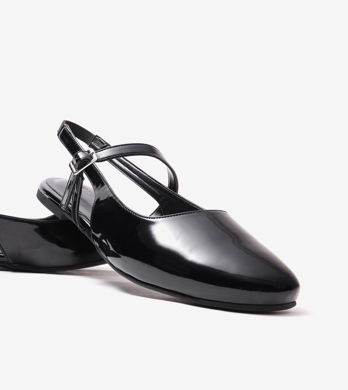 Patent Slingback Mary Janes Flat - Black
