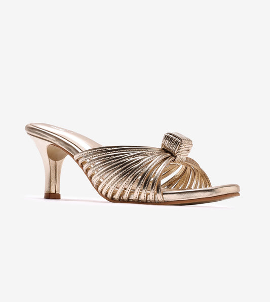 Knotted Strap Stiletto Mule Heels - Gold