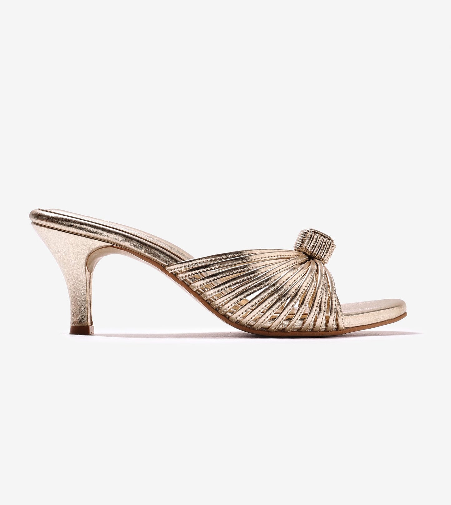 Knotted Strap Stiletto Mule Heels - Gold