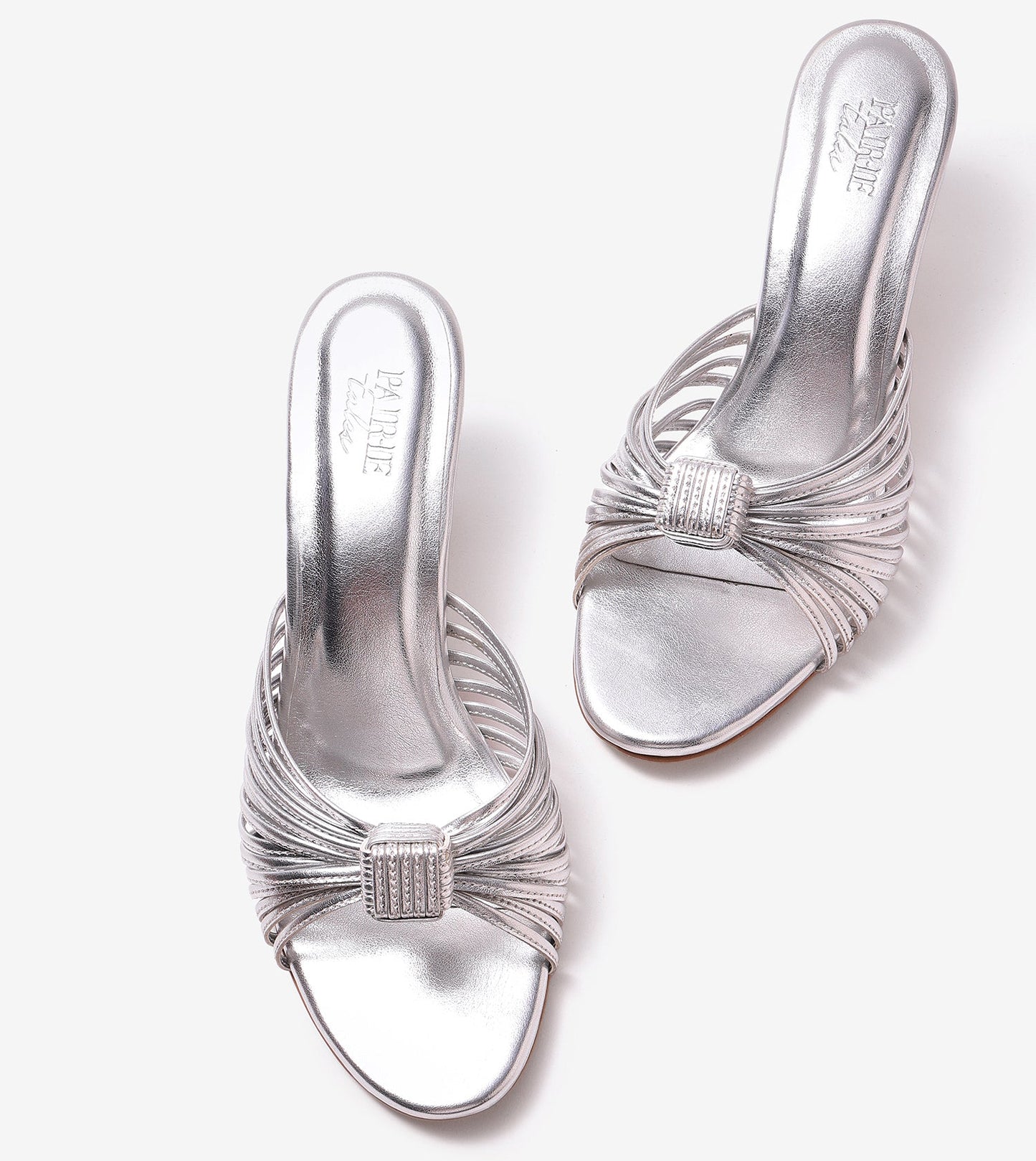 Knotted Strap Stiletto Mule Heels - Silver