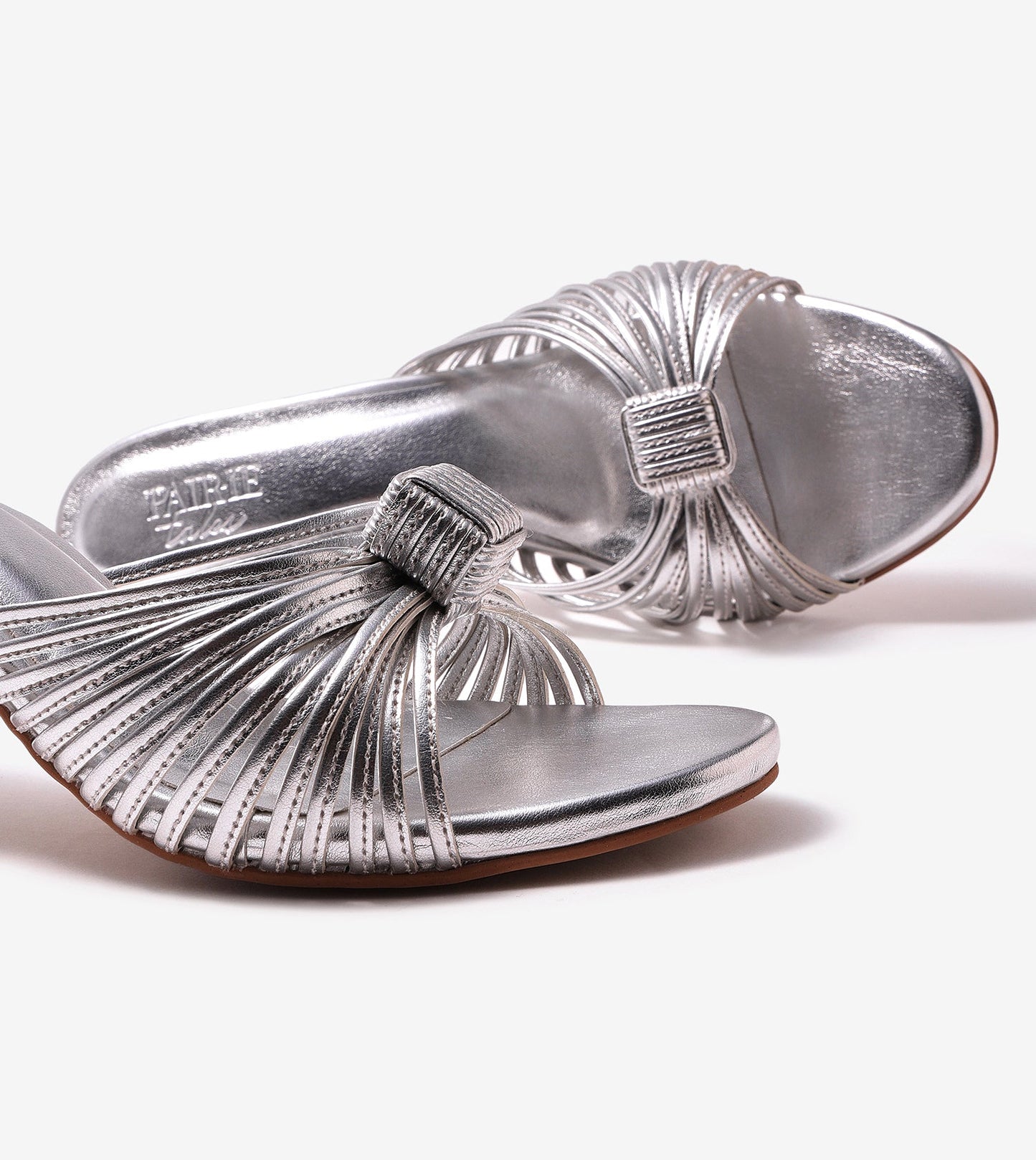 Knotted Strap Stiletto Mule Heels - Silver