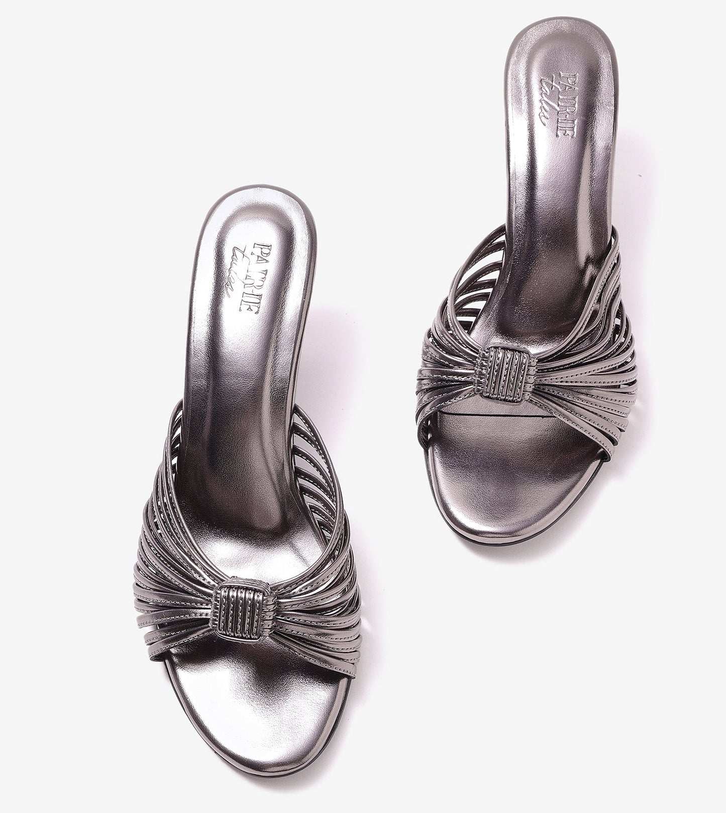 Knotted Strap Stiletto Mule Heels - Gunmetal