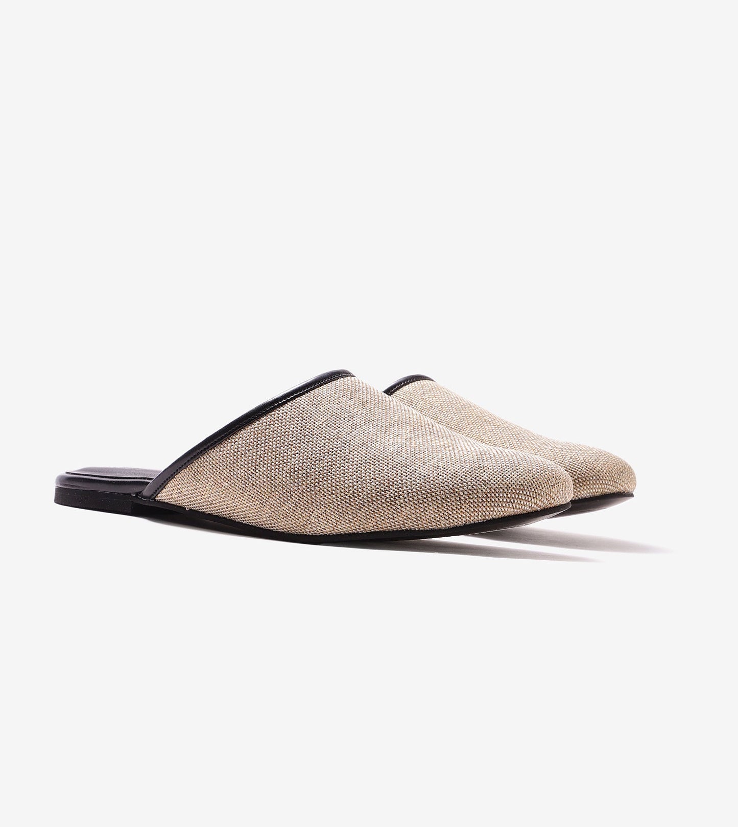 Textured Jute Almond-Toe Mules Flats - Beige