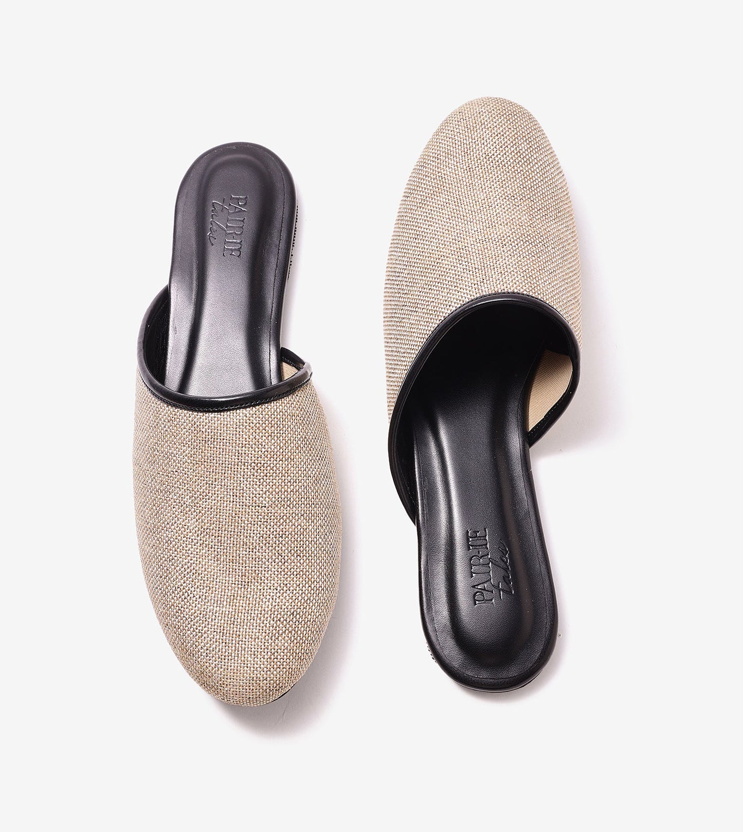 Textured Jute Almond-Toe Mules Flats - Beige